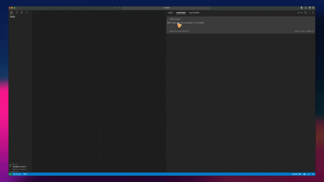 GIF showing a React component being generated from a prompt in the Cursor AI editor.