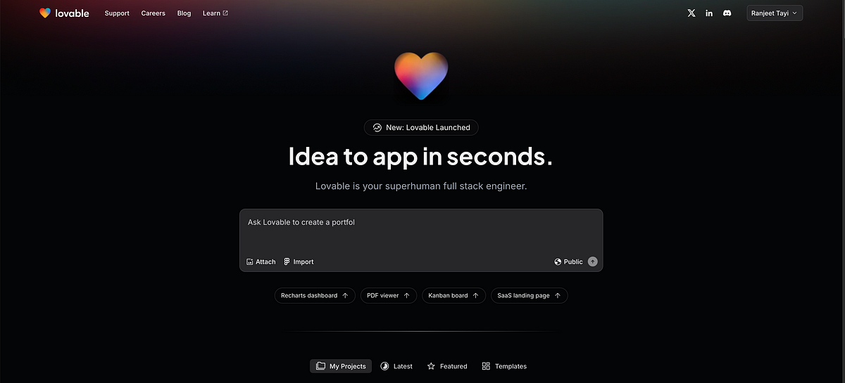 Hands-on Lovable AI review showing the user interface during generation.
