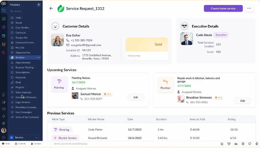 Zoho CRM dashboard interface showing lead management and sales pipeline features