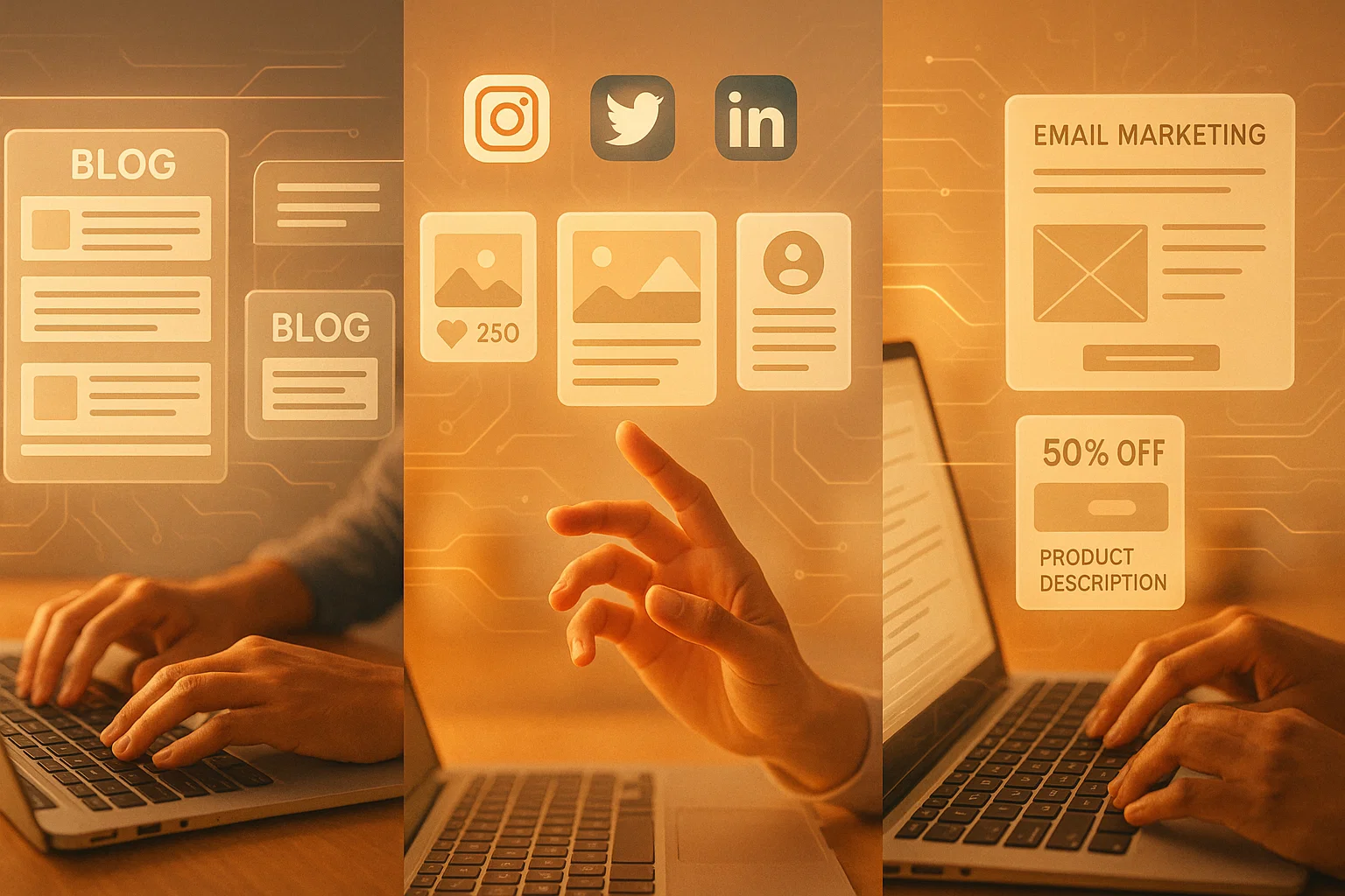 AI Text Generator Use Cases - Various applications of AI text generators including blog posts, social media, and email marketing