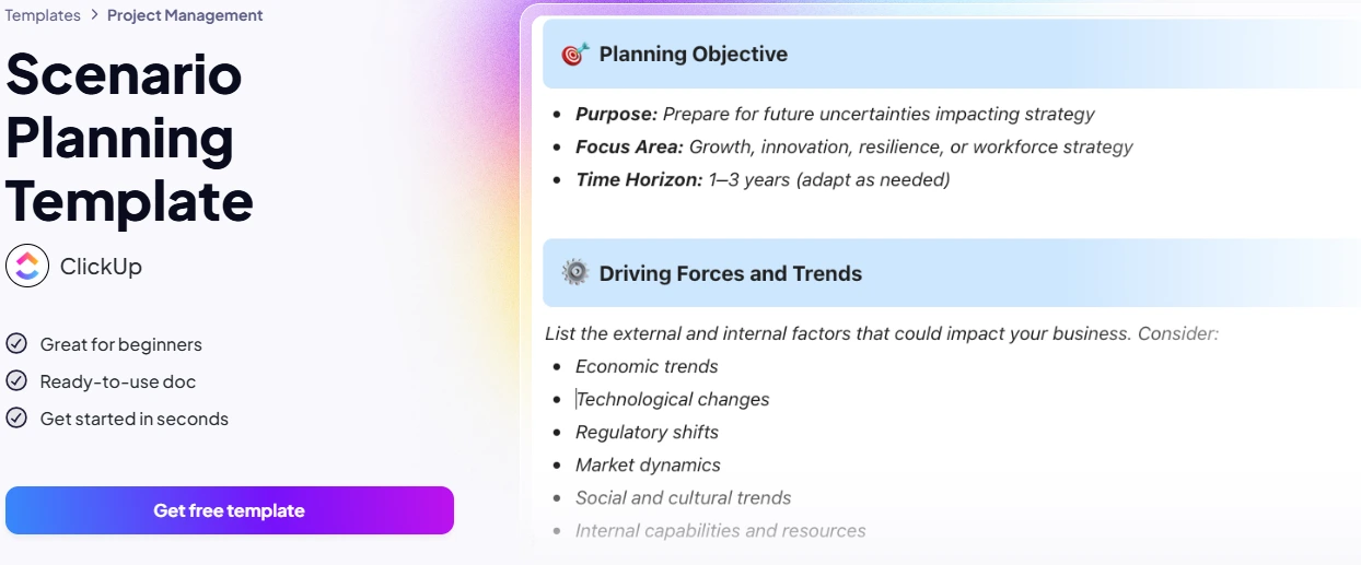 ClickUp Scenario Planning Template with Automations