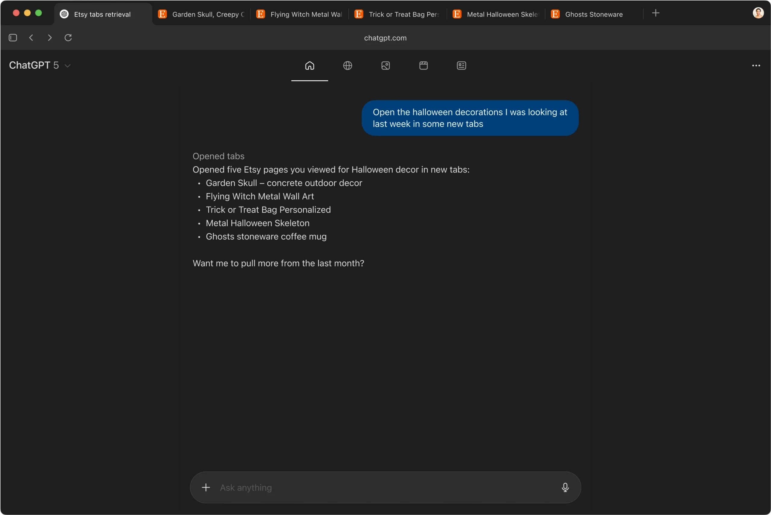 ChatGPT Atlas memory settings showing privacy controls
