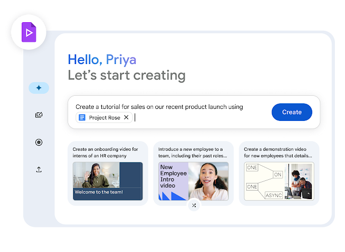 Google Vids interface showing different ways to create videos