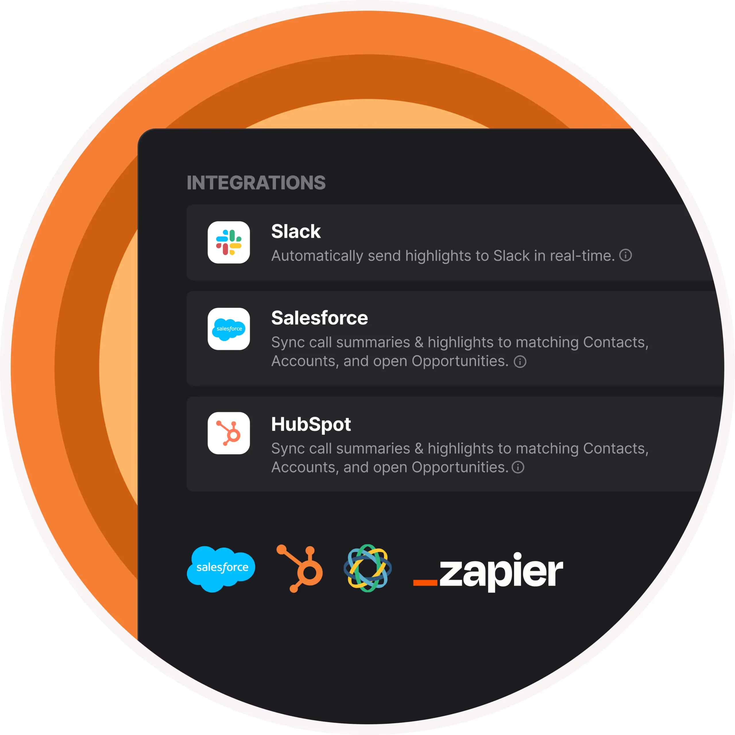 Fathom AI integration dashboard showing CRM connections