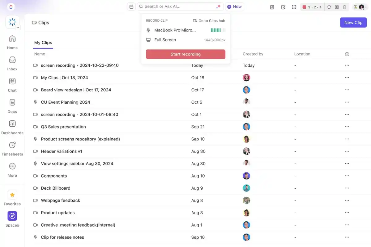 ClickUp dashboard interface showing multiple project views and task management features
