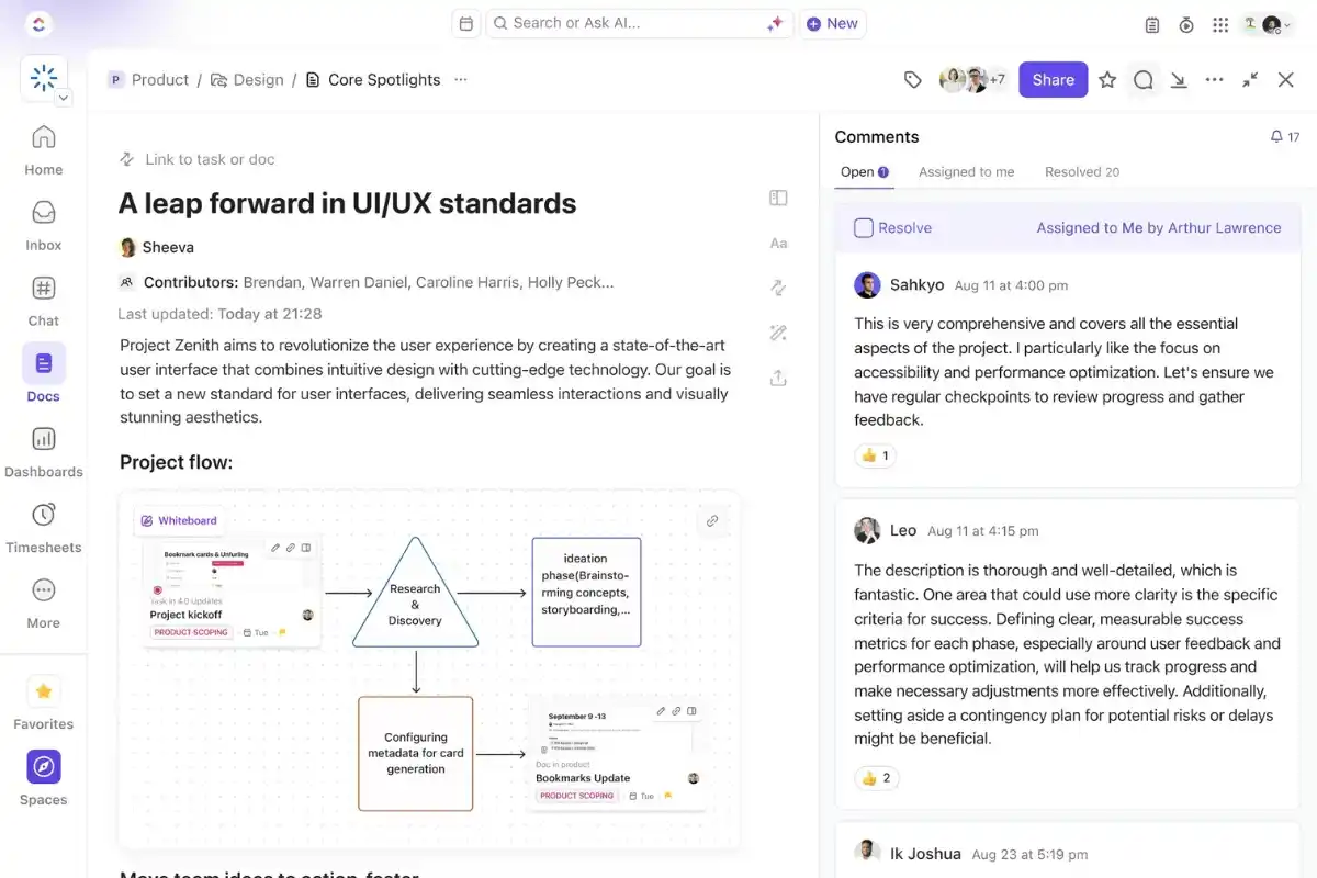 ClickUp Docs collaborative document editing interface