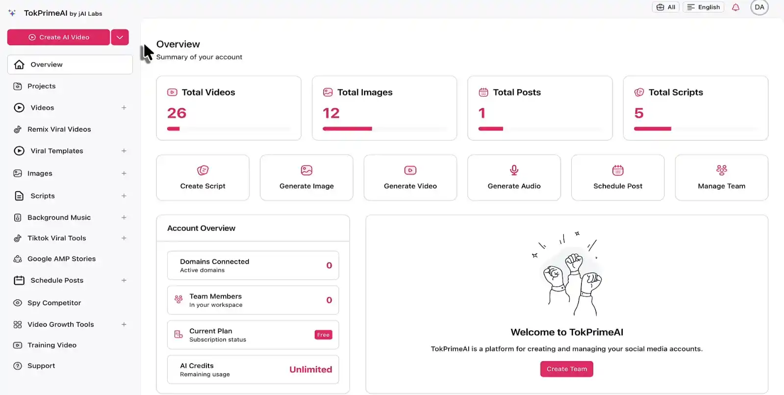 TokPrimeAI Dashboard Interface