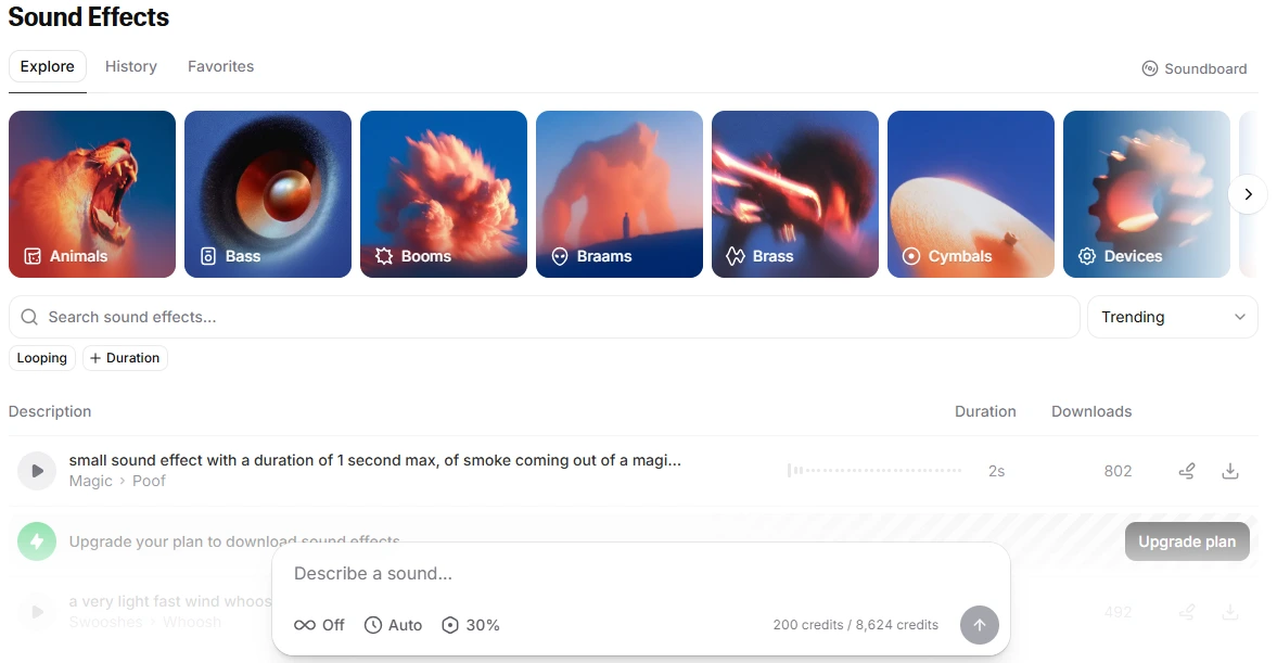 ElevenLabs sound effects interface