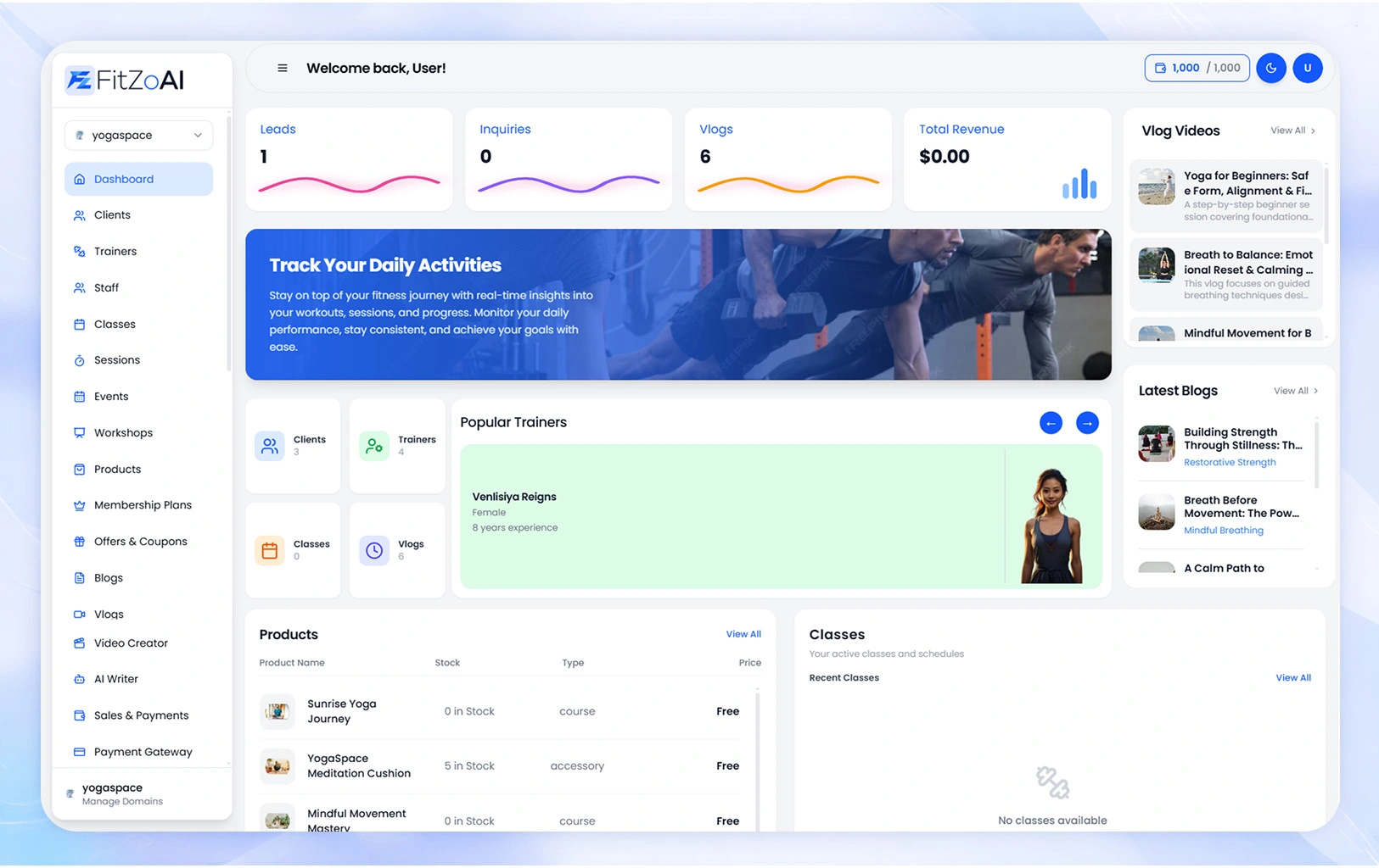 FitZoAI Pro Elite Dashboard — Alex Carter's actual test account, April 2026